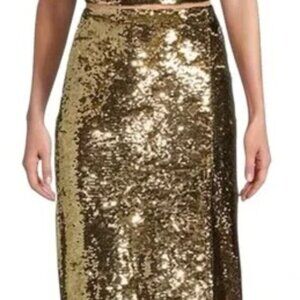 Gianni Bini Gold Sequin Pencil Side Slit Midi Skirt SZ S NWT